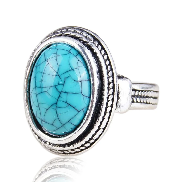 

Vintage Tibet Silver Plated Speical Turquoise Rings Oval Mini Finger Rings Retro Rings For Women Mujer Anillo