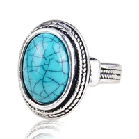 vintage tibet silver plated speical turquoise rings oval mini finger rings retro rings for women mujer anillo