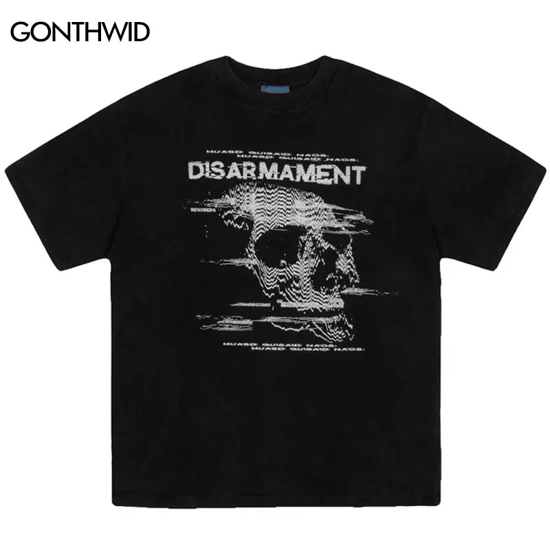 

Punk Oversize Distressed Tshirt Vintage Skull Skeleton Letter Print Gothic T-Shirt Streetwear Men Casual Loose Short Sleeve Tops