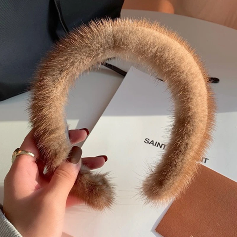 

Women Hair Hoop Luxury Winter Real Mink Fur Headbands High Quality Real Fur Hair Band Lady Fashion Furry Gift