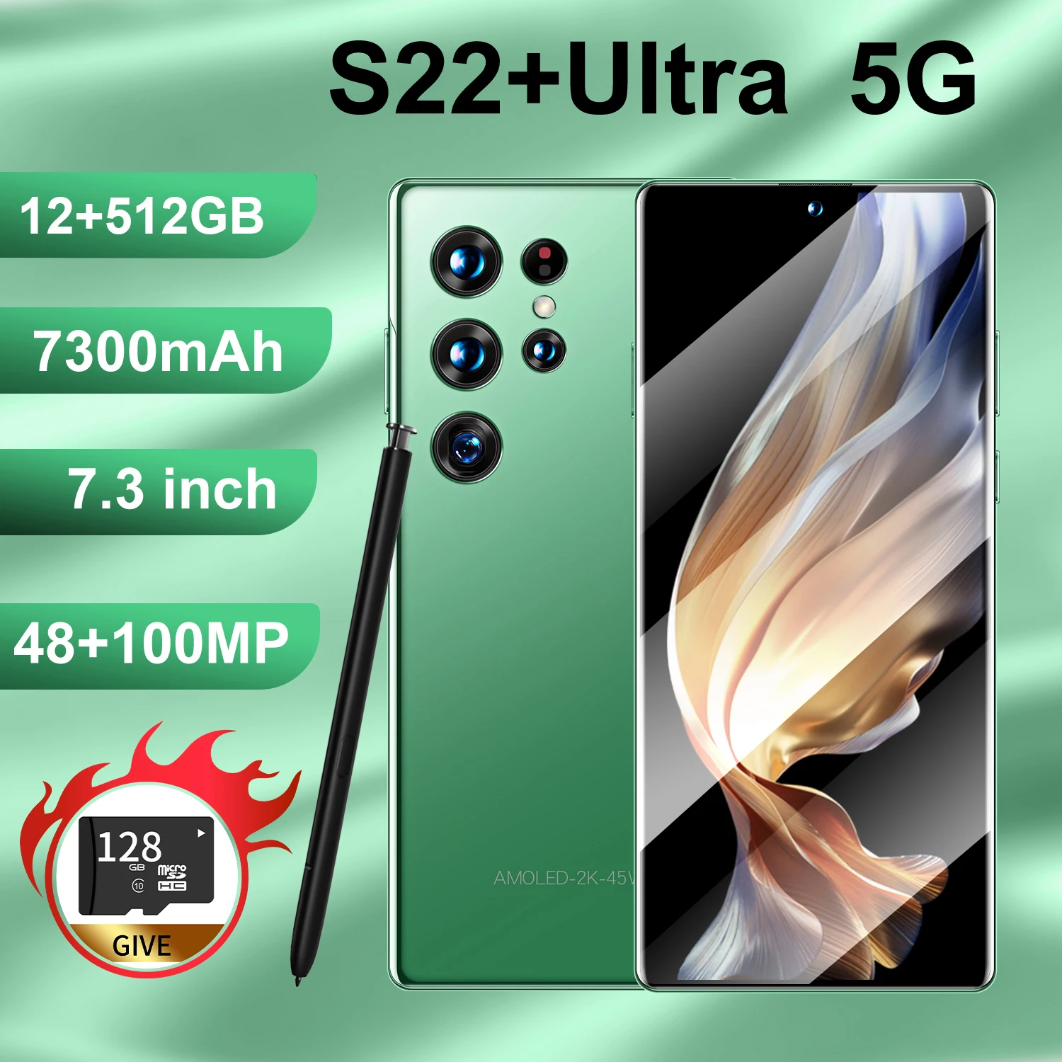 Global Version New S22 Ultra 7.3 Inch Smartphones 4G/5G Network Cellphone 16G+1TB 7300mAh 48+100MP Dual Sim Android Mobile Phone