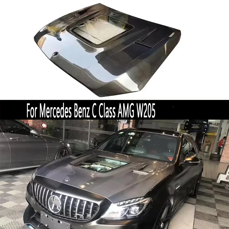 Для Mercedes Benz C Class AMG W205 C43 C63 Капот из углеродного волокна Крышка двигателя