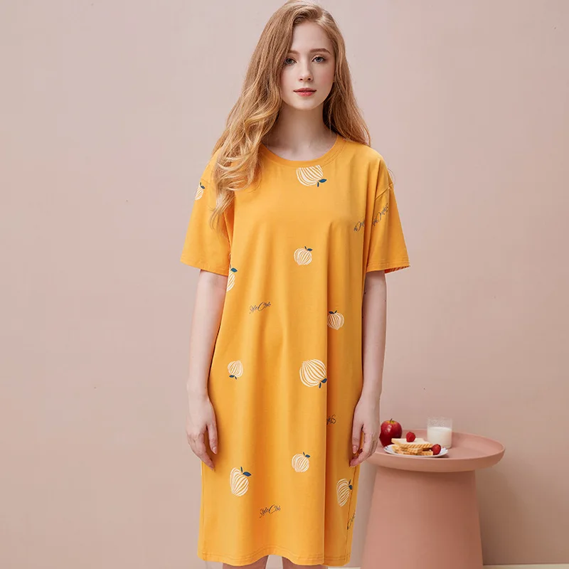 Women Nightgowns Cotton Nightdress Cute Cartoon Nightwear Sweet Princess Short Sleeve Sleepwear Loose Spring Homewear Nightshirt