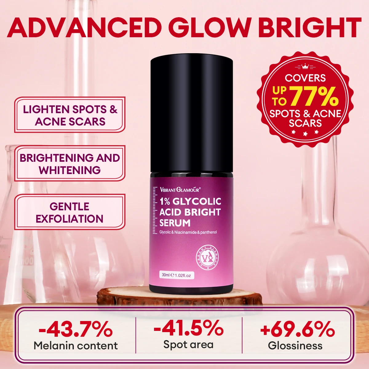 VIBRANT GLAMOUR Сыворотка с гликолевой кислотой 1% осветляющая и увлажняющая