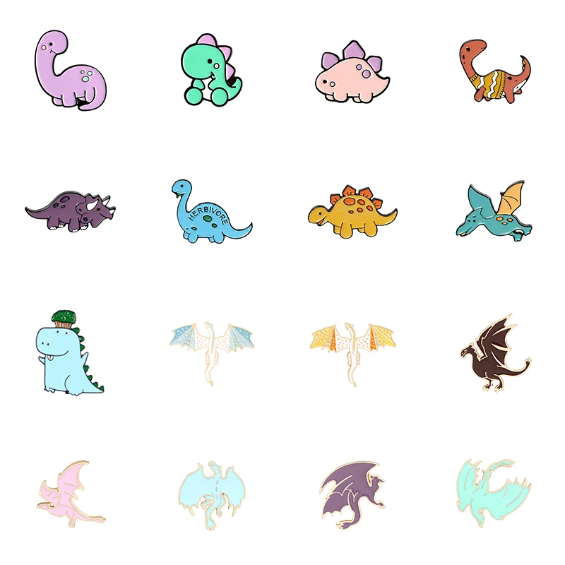 

Dinosaur Enamel Pin Cartoon Stegosaurus Pterosauria Animal Brooches Backpacks Metal Badge Jewelry Gift Wholesale Drop Shipping