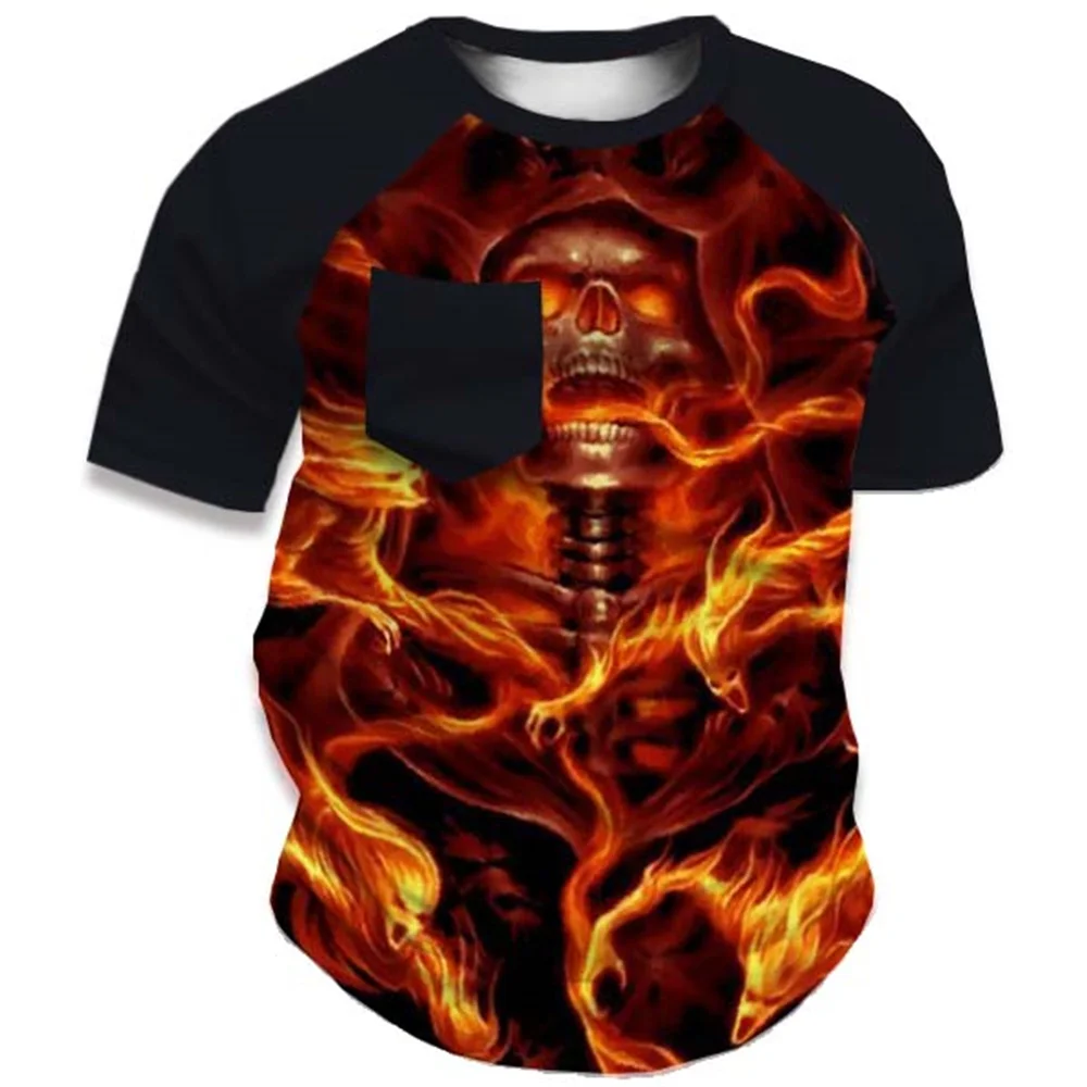 

2022 new short-sleeved top pocket skull series pattern shirt men and women high-quality breathable short-sleeved children's tops