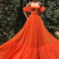 booma orange tulle a line maxi prom dresses spaghetti straps off the shoulder butterfly long evening gowns formal party dresses