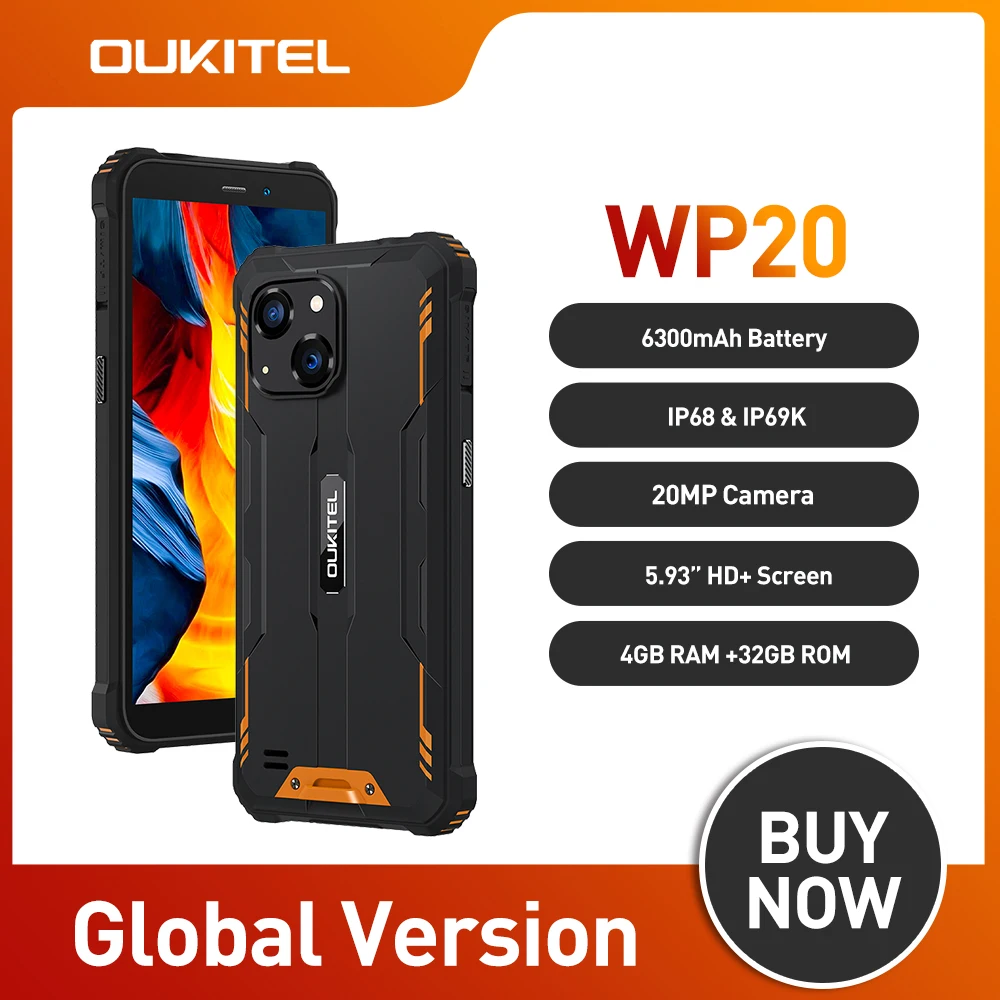 Смартфон OUKITEL WP20 5,93 дюймов, ОЗУ 4 Гб, ПЗУ 32 ГБ, экран 6300 дюймов, HD +, аккумулятор мАч, Android 12, 4-ядерный, камера 20 Мпикс