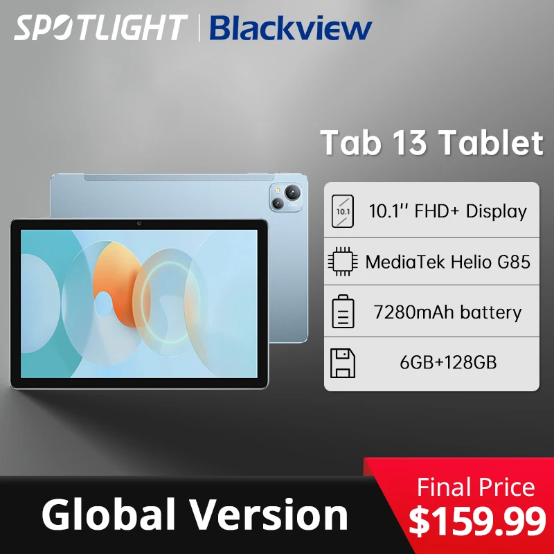  Blackview Tab 13 Tablet Pad 10.1'' FHD+ Display 6GB 128GB MTK Helio G85 Octa core PC Mode 7280mAh  13MP Camera Android 12 