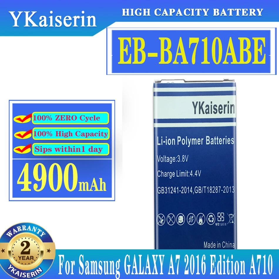 

YKaiserin Battery for Samsung GALAXY A7 2016 Battery A7110 A7109 A710 A710F EB-BA710ABE 4900mAh Full Capacity Batteria