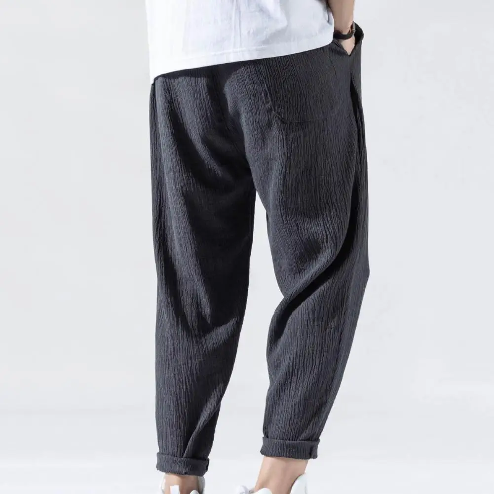 

Chic Summer Trousers Elastic Waist Pants Multi Pockets Slim Loose Men Casual Pants Pleated