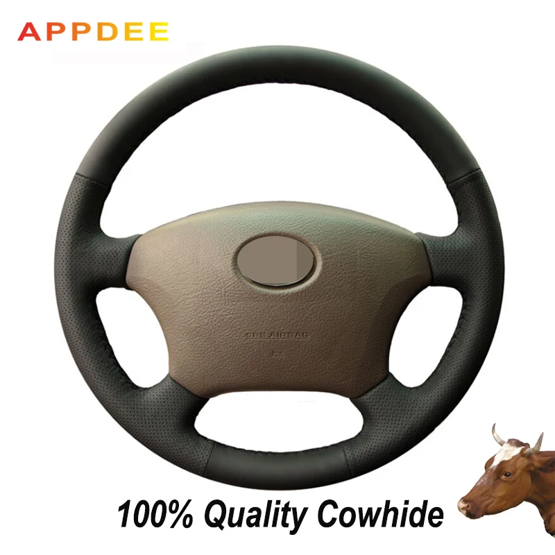 

APPDEE Hand-stitched Black Genuine Leather Steering Wheel Cover for Toyota Land Cruiser Prado 120 2004 2005 2006 2007 2008 2009
