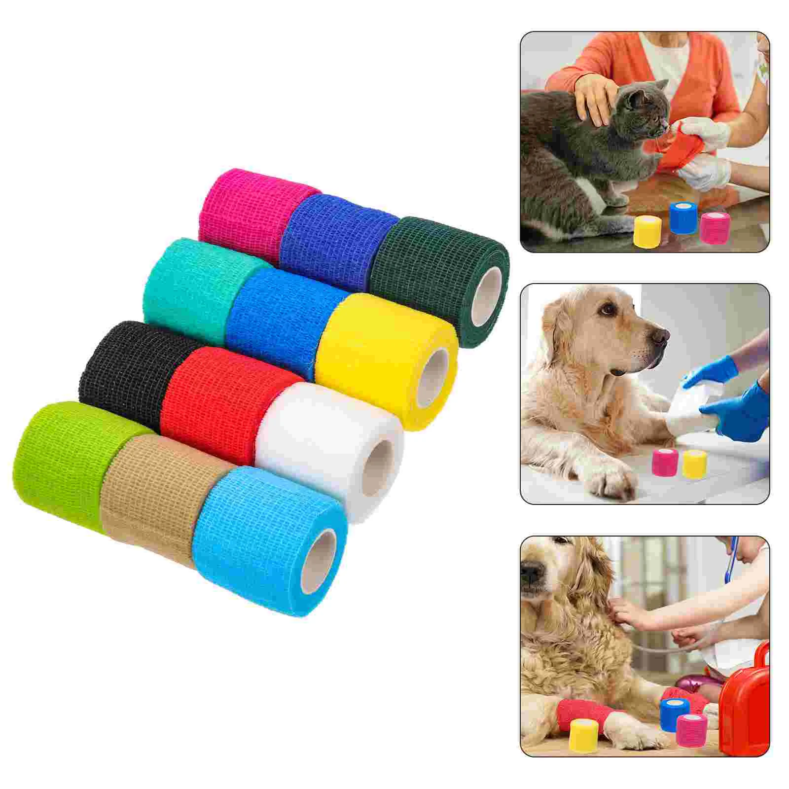 

12 Rolls Self-adhesive Tape Pet Bandage Wrap Wristband Vet Used Horse Body Non-woven Fabric Injury