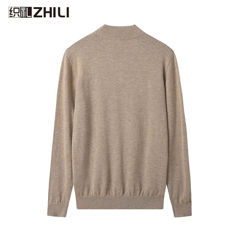 Мужской шерстяной свитер с теплым и удобным половинным воротником однотонный