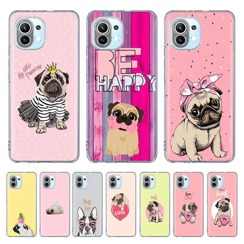 Cute Pink Pug Dog Phone Case For Xiaomi 12 12X Mi 10 11 Ultra Note 10 Lite Poco X3 NFC F3 M3 X3 Pro 9T 10T Cover Coque Funda