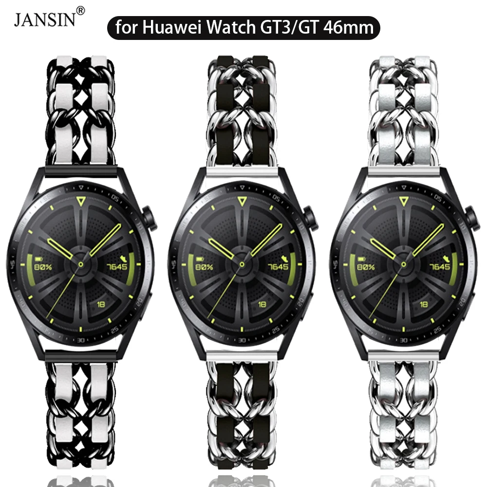 

Metal+Leather Strap For Huawei Watch GT3 GT 46mm Trend Chain Watch Band Correa for Huawei GT 3 Runner 46mm Wristband Accessories