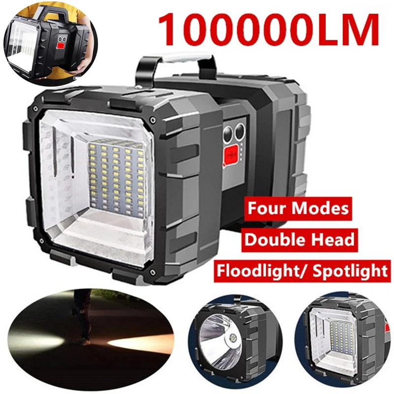 Super Bright L2 LED Usb Rechargeable Double Head Searchlight Handheld Flashlight Work Spotlight Floodling Light