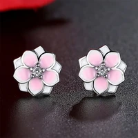 simple popular sterling silver drip oil pink lotus stud earrings sterling silver earrings