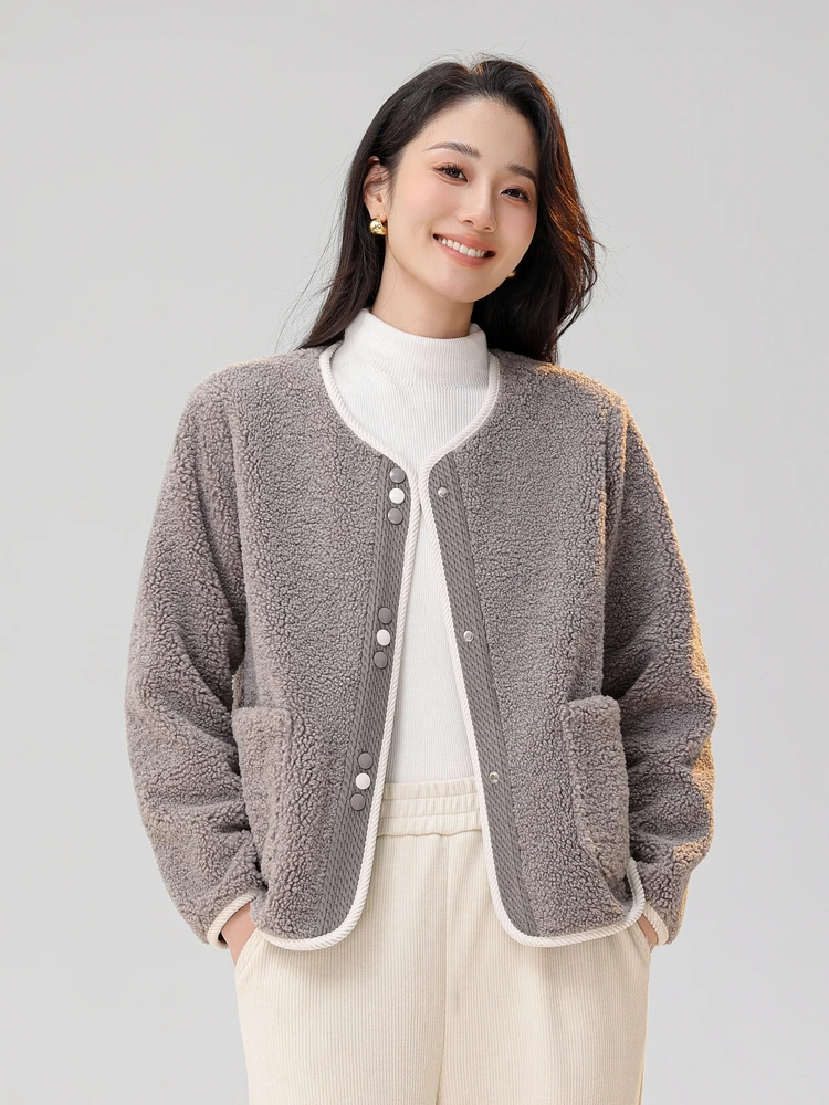 Snow Flng 2024 осенняя новая женская короткая верхняя одежда с круглым вырезом мягкая