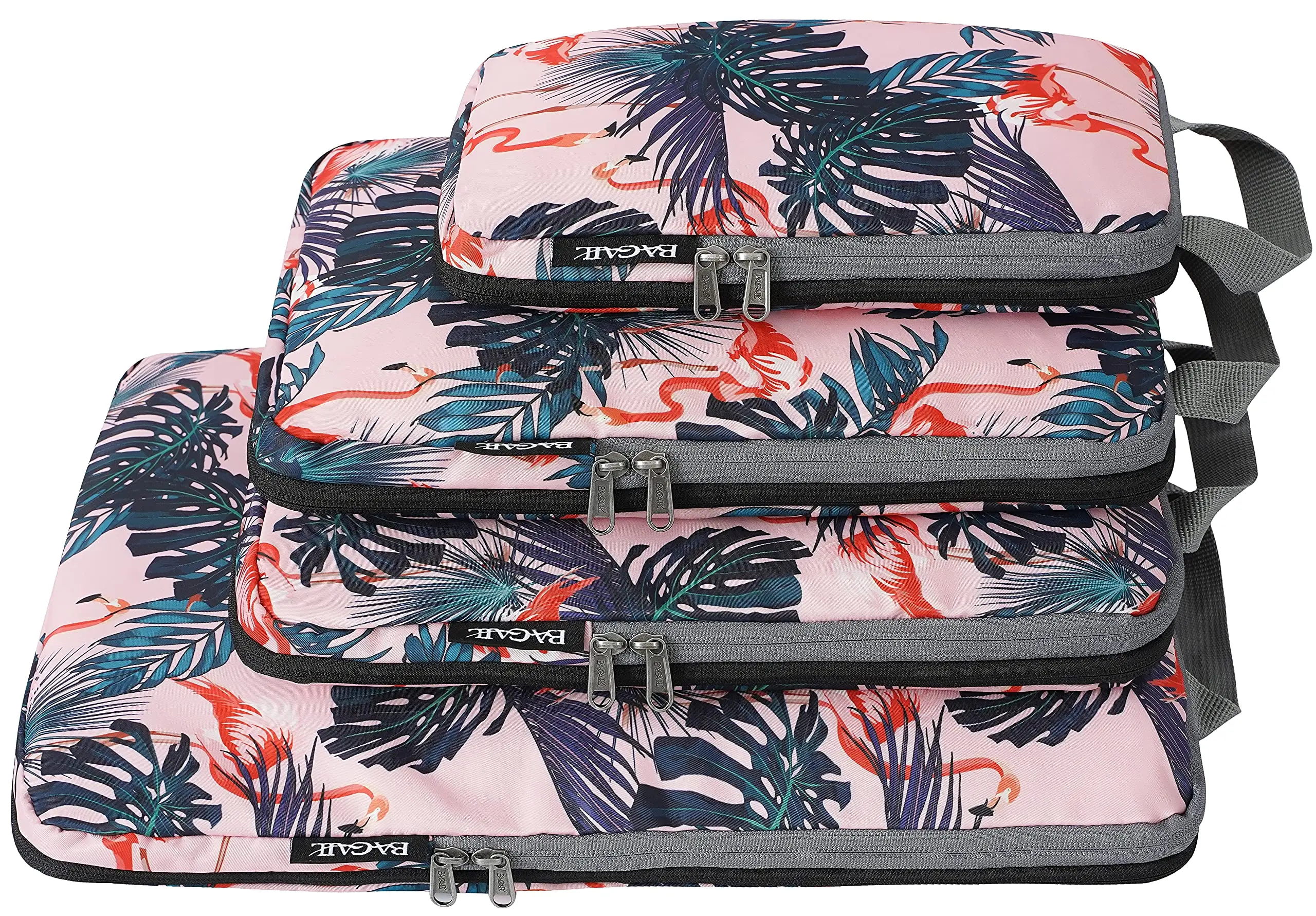 4PCS Pink Flamingos Durable Compression Packing Cubes Travel Accessories Suitcase Organizer Bag Portable Folding Luggage Storage
