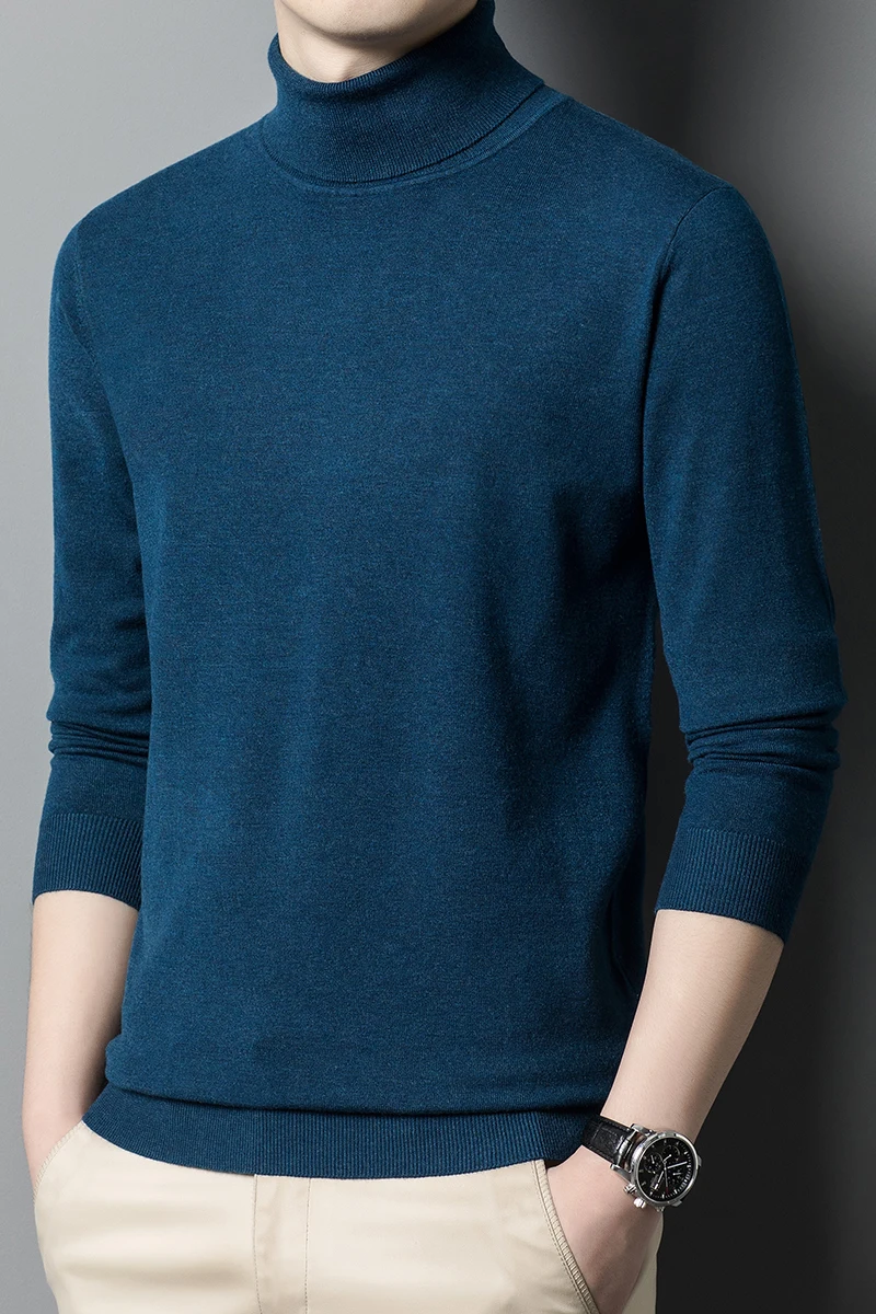 

JUZHI 2023 Men's Turtleneck Sweater Casual Solid Color Cashmere Knitted Long Sleeve For Winter Autumn