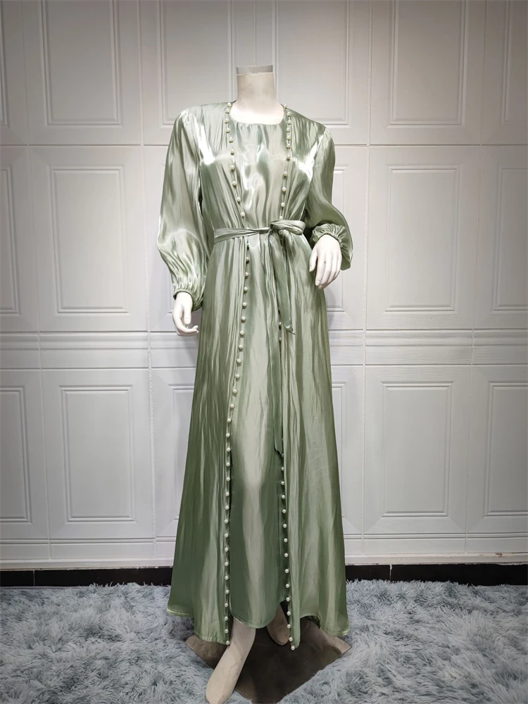 Рамадан Ид Атласное открытое кимоно Абая Дубай Роскошные 2024 Исламские