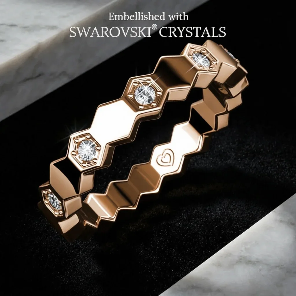 Фото Daisini Crystals from Swarovski Honeycomb Band Ring Высокое качество Bass для женщин и мужчин пара Unsiex модные украшения на палец вечерние №2