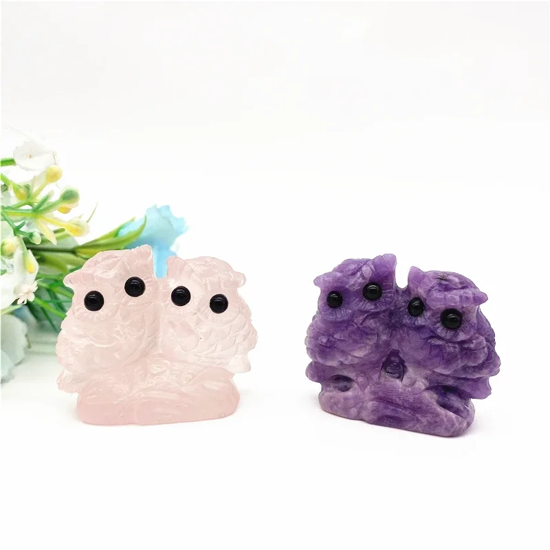 

Фигурка животного из натурального розового кварца лепидолита, совы, резная вручную, украшения, лечебные камни, украшение для дома, подарок, поделки, кристаллы, Shu