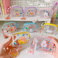 mini pouch storage bag lovely cartoon jelly wallet cosmetic bag coin purse zipper pvc transparent