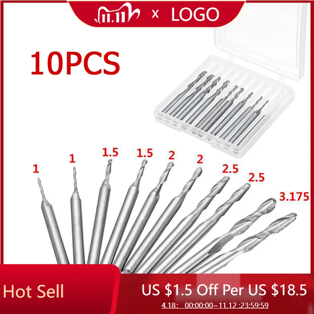 

10pcs/set 1/1.5/2/2.5/3.175mm Wood Round Over Router Bits Carbide Ball End Milling Cutter CNC Engraving Set Woodworking Tool