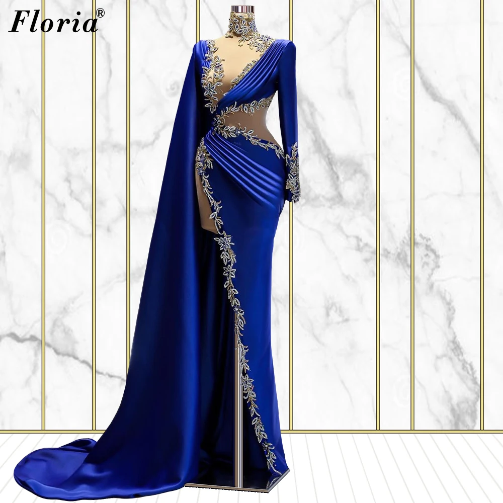 

Plus Size Royal Blue Evening Dresses Middle East Crystals Evening Gowns Elegant Mermaid Wedding Party Dresses Robes De Soirée
