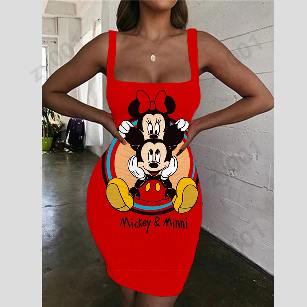 

Модное креативное летнее платье на бретельках с мультяшным рисунком, облегающее Привлекательное платье без рукавов с принтом из мультфиль...