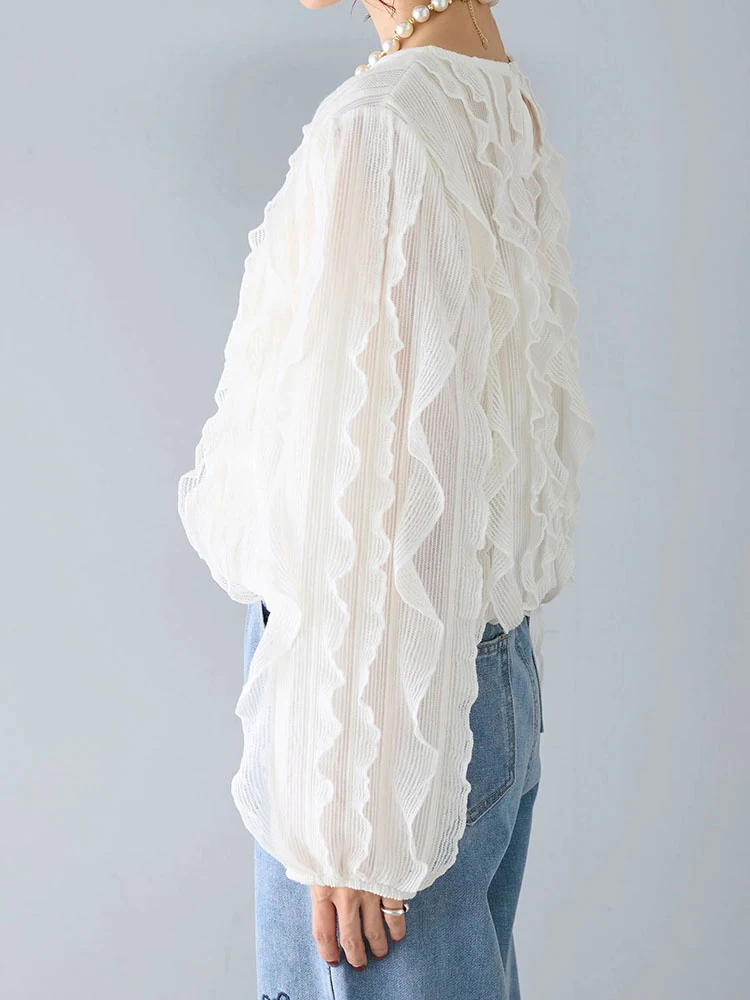 Женская черная блузка с оборками новинка 2024 элегантные офисные женские рубашки