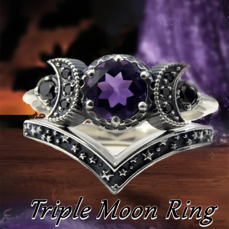 

Кольцо в богемном стиле с аметистом и Луной