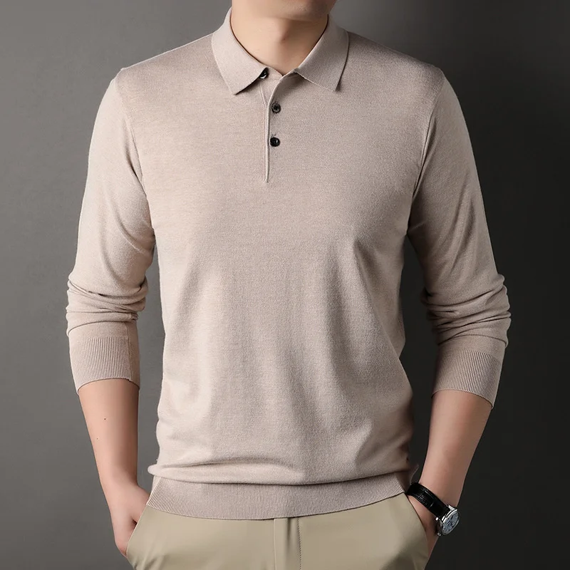 

Новинка 2023, модная брендовая рубашка-поло, мягкая однотонная Теплая мужская одежда с длинным рукавом, свободная рубашка-поло для мужчин, топы