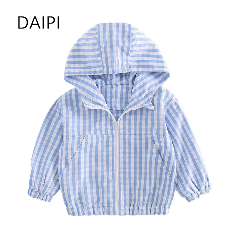

2-7 Year Kid Coat Striped Zipper Jackets for Girls Hooded Big Pocket Baby Boy Coat 2023 New Toddler Jacket Fashion Boys Clothes
