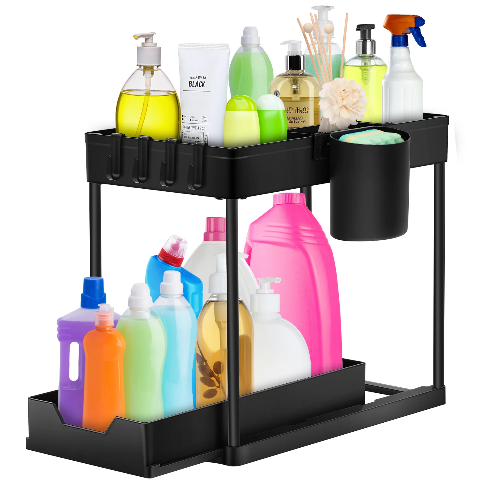 

Hemoton Cabinet Storage Organizer Drawer Under Sink Sliding Organizer 2 Tier Slide Out Cabinet Storage Rack Bathroom Kitchen