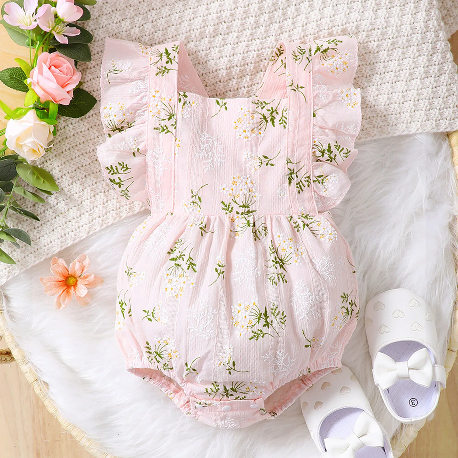 

Infant Baby Girls Rompers Summer Fly Sleeve Romper Jumpsuit Toddler Outfits Floral Playsuit Newborn Outfits Clothes 0-24 Months