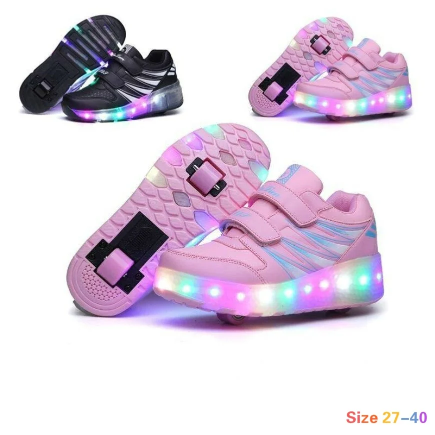 Kids LED Shoes Light Up Shoes Sneakers with Wheels Boy Girl Mesh Roller Skate Shoes Chaussure Enfant Glowing Luminous Size 27-40