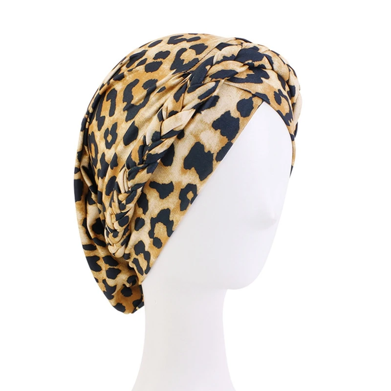 

Bohemian Flower Leopard Braid Turban Cross Bandana Slouchy Hat For Women Muslim Hijab Islamic Head Wrap Hair Loss Chemo Cap