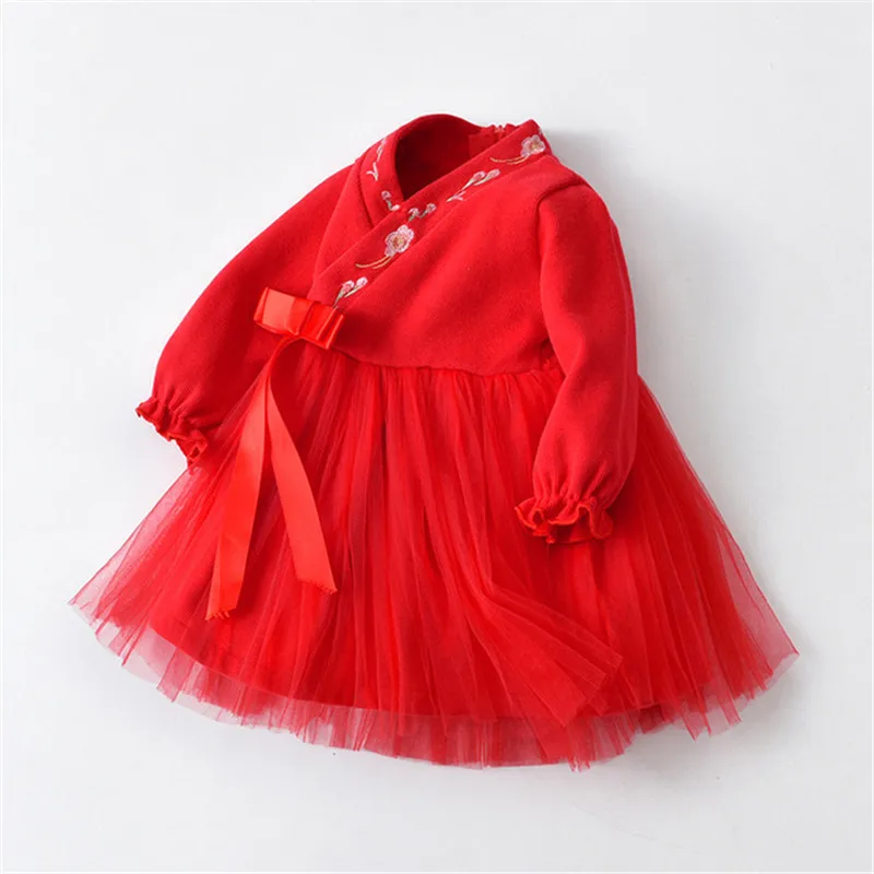 

Платья для девочек, Сетчатое платье принцессы с вышивкой, детские красные платья для детей, Новогодняя одежда, костюмы в китайском стиле