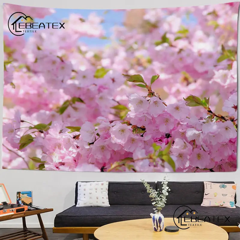 

Cherry Blossom Tapestry Wall Hanging Japanese Mt. Fuji Flower Print Decorative Tapestries Family Room Decor Aesthetic Background