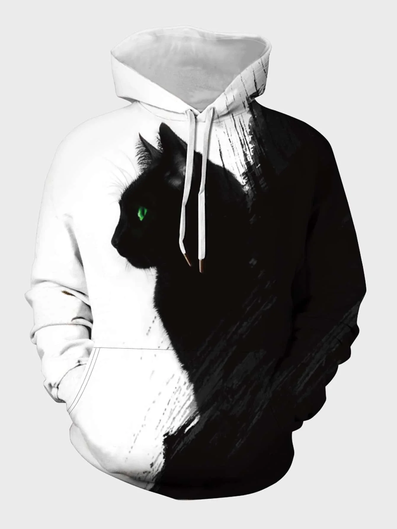 

Men Two Tone Cat Print Drawstring Hoodie