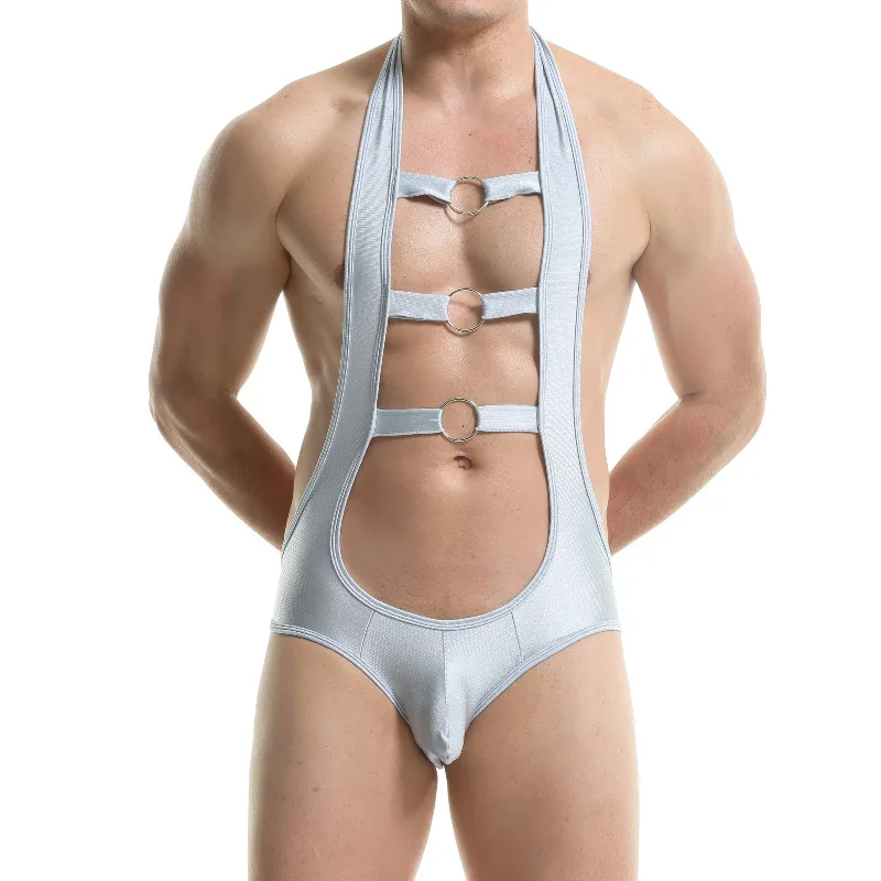 

Sexy Mens Undershirts Open Butt Bodysuit Wrestling Singlet Hollow Out Jumpsuit One-piece Leotard Gay Erotic Jockstrap Underwear