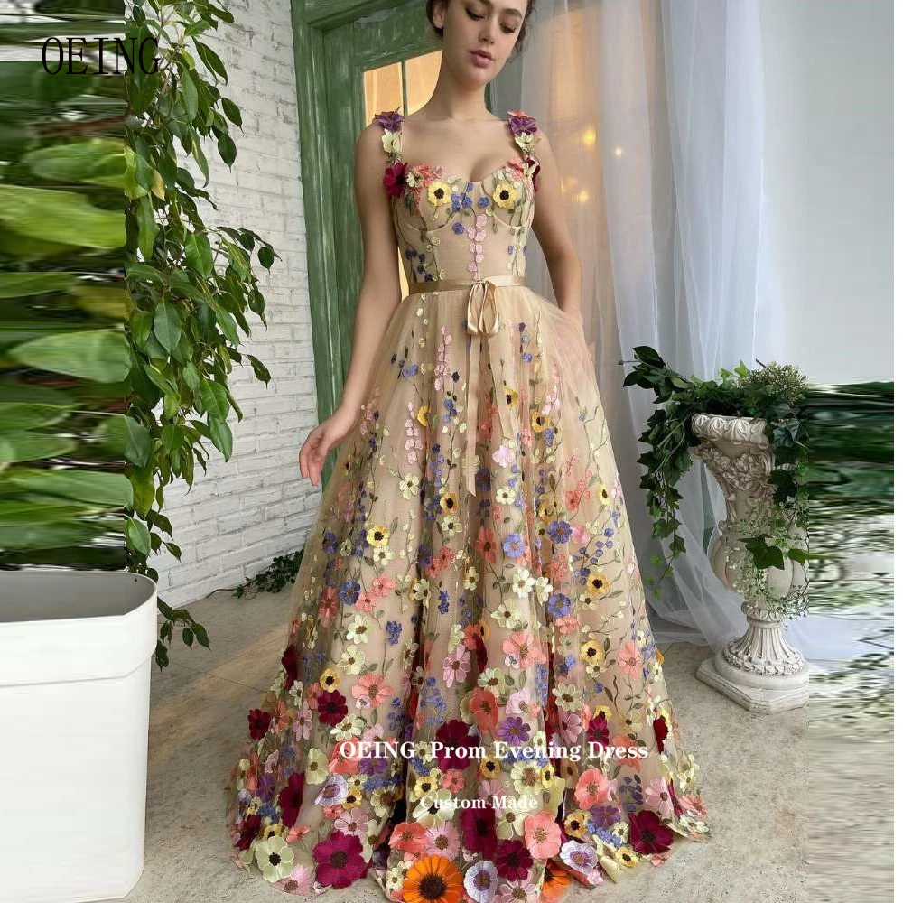

OEING 3D Flowers Elegant Evening Dresses Straps Sweetheart Sash Princess Formal Party Dress Abendkleider Vestido de fiesta 2023