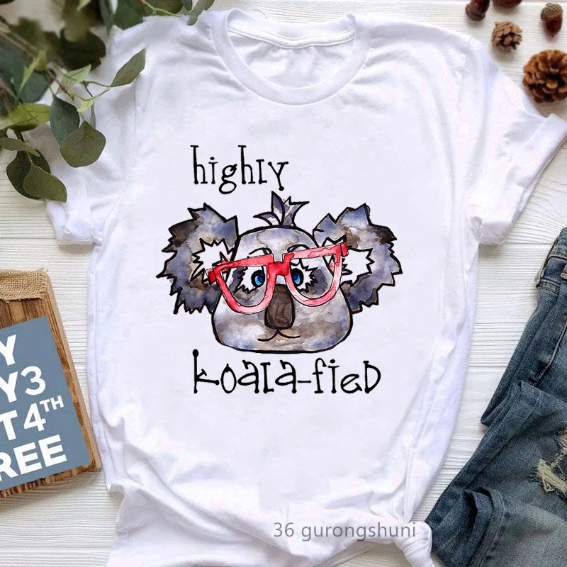 Highly Koala Fied Graphic Print Tshirt Girls Harajuku Kawaii Clothes Dinosaur Queen T Shirt Women Summer Fashion T-Shirt Female