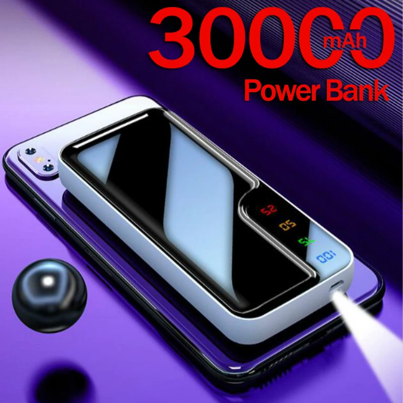 Power Bank 30000mah Portable Faster Charging External Battery Charger 2USB LED Lights Powerbank for Mobile iPhone13 s21 |
