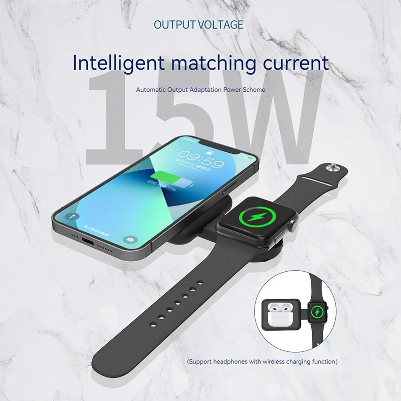 

Mobile phone earphone watch 3 in 1 magnetic suction folding 15W wireless charger