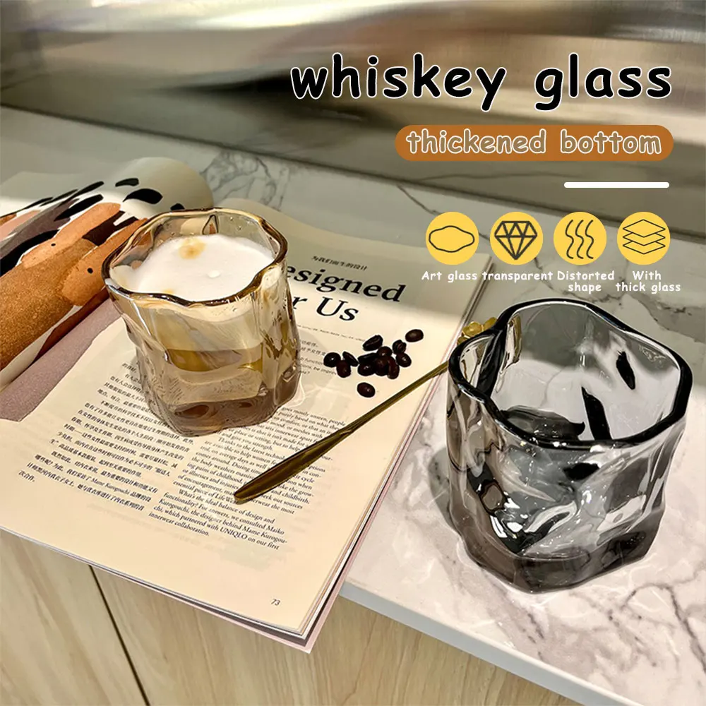 

250ML Korean Whiskey Glass Cup Cocktail Glass Drinking Supplie Irregular Latte Nordic Transparent Glass Beer Cup Bar Accessories