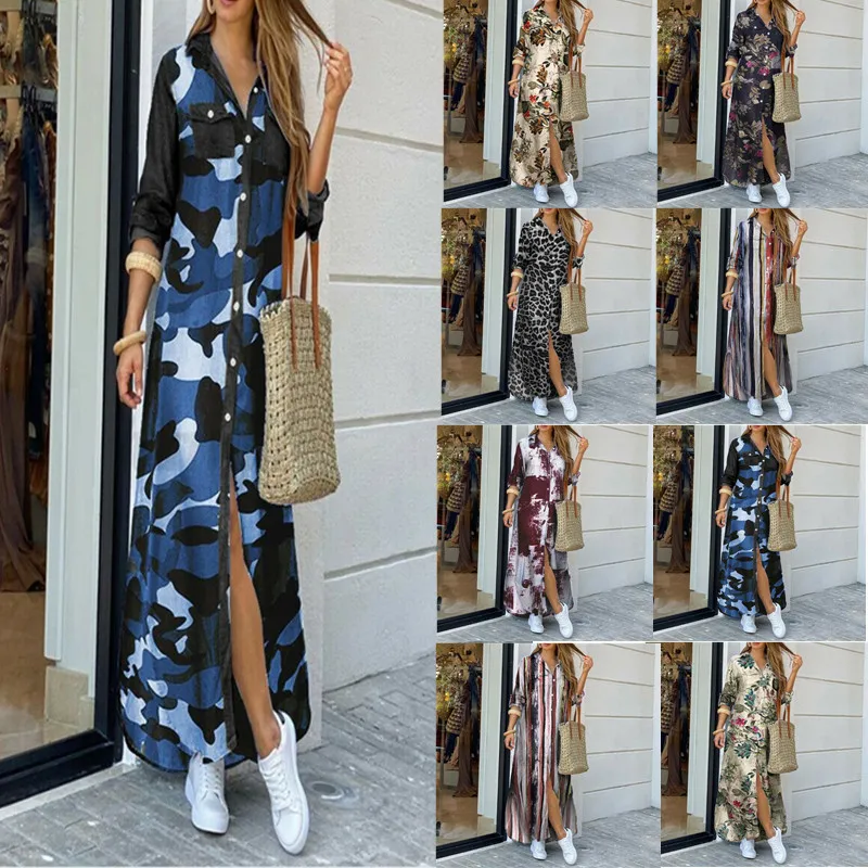 

Dress Women, New Fashion Printed Long Sleeve Shirts Long Dress for Autumn and Winter